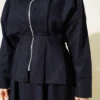 Denim Two-Piece Set with Belt and Zipper Skirt Navy Blue wholesale clothing set view 4 - Hicabistan Turkey factory