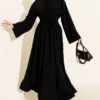 Dress with Belt and Tie Black all'ingrosso dress view 2 - Hicabistan fabbrica Turchia