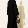 Dress with Belt and Tie Black all'ingrosso dress view 3 - Hicabistan fabbrica Turchia