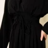 Dress with Belt and Tie Black all'ingrosso dress view 4 - Hicabistan fabbrica Turchia