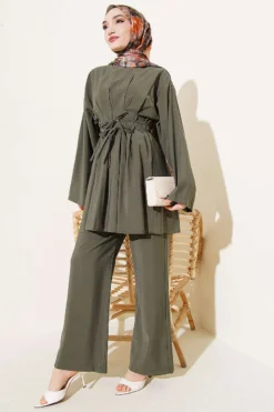 Alternative view of Modal Set with Double Tie Belt Khaki