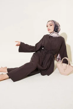Modal Set with Double Tie Belt Brown