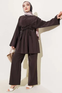 Alternative view of Modal Set with Double Tie Belt Brown