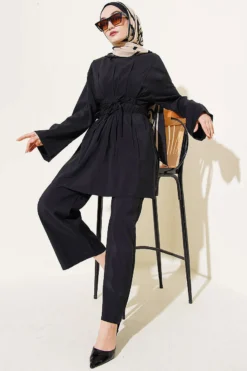 Modal Set with Double Tie Belt Black