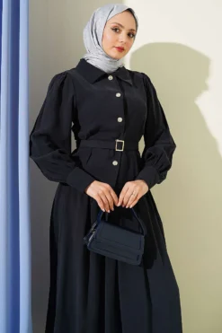 Alternative view of Buttoned Skirt Set with Belt and Pen Pocket Navy Blue