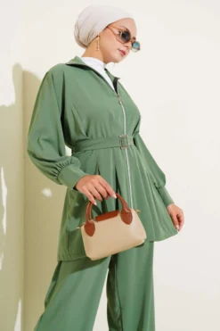 Belted Pleated Zippered Two-Piece Set بالجملة clothing set view 2 - Hicabistan مصنع تركيا
