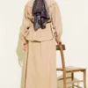 Belted Pleated Tencel Skirt Set Beige groothandel clothing set view 3 - Hicabistan Turkije fabriek