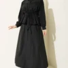 Belted Pleated Tencel Skirt Set Black Großhandel clothing set - Hicabistan Türkei Fabrik