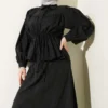 Belted Pleated Tencel Skirt Set Black بالجملة clothing set view 2 - Hicabistan مصنع تركيا