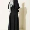 Belted Pleated Tencel Skirt Set Black بالجملة clothing set view 3 - Hicabistan مصنع تركيا