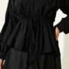 Belted Pleated Tencel Skirt Set Black بالجملة clothing set view 4 - Hicabistan مصنع تركيا