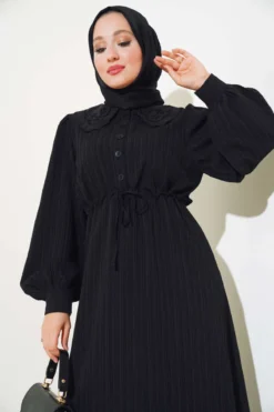 Alternative view of Belted Peter Pan Collar Dress Black