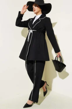 Belted Two-Piece Set Black wholesale clothing set - Hicabistan Turkey factory