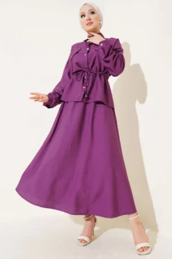Belted Tunic and Skirt Set Purple