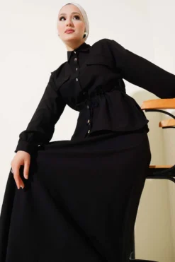 Alternative view of Belted Tunic and Skirt Set Black