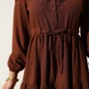 Belted Buttoned Tree Bark Dress Brown wholesale dress view 4 - Hicabistan Turkey factory