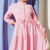 Belted Buttoned Tree Bark Dress Pink wholesale dress view 2 - Hicabistan Turkey factory
