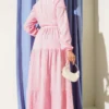 Belted Buttoned Tree Bark Dress Pink wholesale dress view 3 - Hicabistan Turkey factory