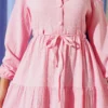 Belted Buttoned Tree Bark Dress Pink wholesale dress view 4 - Hicabistan Turkey factory