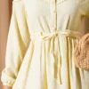 Belted Buttoned Tree Bark Dress Yellow wholesale dress view 4 - Hicabistan Turkey factory