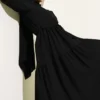 Belted Buttoned Tree Bark Dress Black al por mayor dress - Hicabistan fábrica Turquía