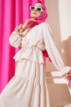 Alternative view of Belted Ruffled Skirt Two-Piece Set Beige
