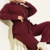 Belted Double-Pocket Two-Piece Set Burgundy en gros clothing set view 2 - Hicabistan usine Turquie