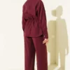 Belted Double-Pocket Two-Piece Set Burgundy en gros clothing set view 3 - Hicabistan usine Turquie