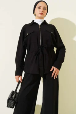 Alternative view of Belted Double-Pocket Two-Piece Set Black