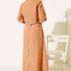 Belted Textured Striped Dress Set wholesale clothing set view 3 - Hicabistan Turkey factory
