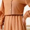 Belted Textured Striped Dress Set wholesale clothing set view 4 - Hicabistan Turkey factory
