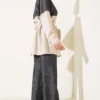 Belted Denim Trimmed Two-Piece Set Beige Großhandel clothing set view 3 - Hicabistan Türkei Fabrik
