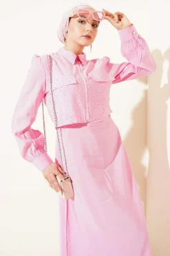 Alternative view of Belted Stone-Embellished Jacket Dress Set Pink
