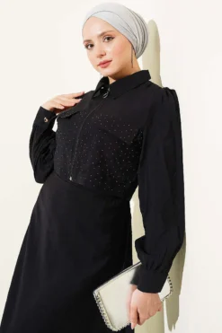 Alternative view of Belted Stone-Embellished Jacket Dress Set Black