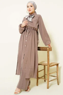 Alternative view of Belted Long Tunic Modal Two-Piece Set Mink