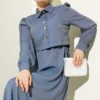 Belted Side-Tie Jumpsuit Set Indigo بالجملة clothing set view 2 - Hicabistan مصنع تركيا