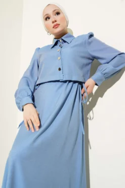 Belted Side-Tie Jumpsuit Set Blue en gros clothing set view 2 - Hicabistan usine Turquie