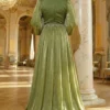 Belted Cape Evening Dress Khaki en gros dress view 3 - Hicabistan usine Turquie