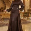 Belted Cape Evening Dress Brown