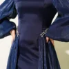 Belted Cape Evening Dress Navy Blue en gros dress view 4 - Hicabistan usine Turquie