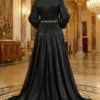 Belted Cape Evening Dress Black en gros dress view 3 - Hicabistan usine Turquie