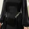 Belted Cape Evening Dress Black en gros dress view 4 - Hicabistan usine Turquie