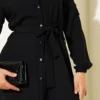 Belted Shoulder Buttoned Two-Piece Set Black wholesale clothing set view 4 - Hicabistan Turkey factory
