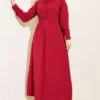 Tie Waist Terikoton Dress Burgundy en gros dress - Hicabistan usine Turquie