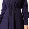Tie Waist Terikoton Dress Navy Blue en gros dress view 4 - Hicabistan usine Turquie