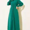 Tie Waist Terikoton Dress Emerald en gros dress - Hicabistan usine Turquie