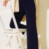 Belted Wide Leg Trousers Navy Blue