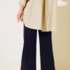 Belted Wide Leg Trousers Navy Blue all'ingrosso pants view 3 - Hicabistan fabbrica Turchia