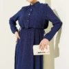 Elastic Waist Tree Bark Dress Navy Blue groothandel dress view 2 - Hicabistan Turkije fabriek