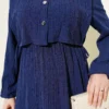 Elastic Waist Tree Bark Dress Navy Blue groothandel dress view 4 - Hicabistan Turkije fabriek
